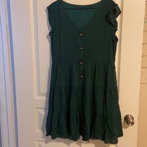 Forest green, button down, short sleeve